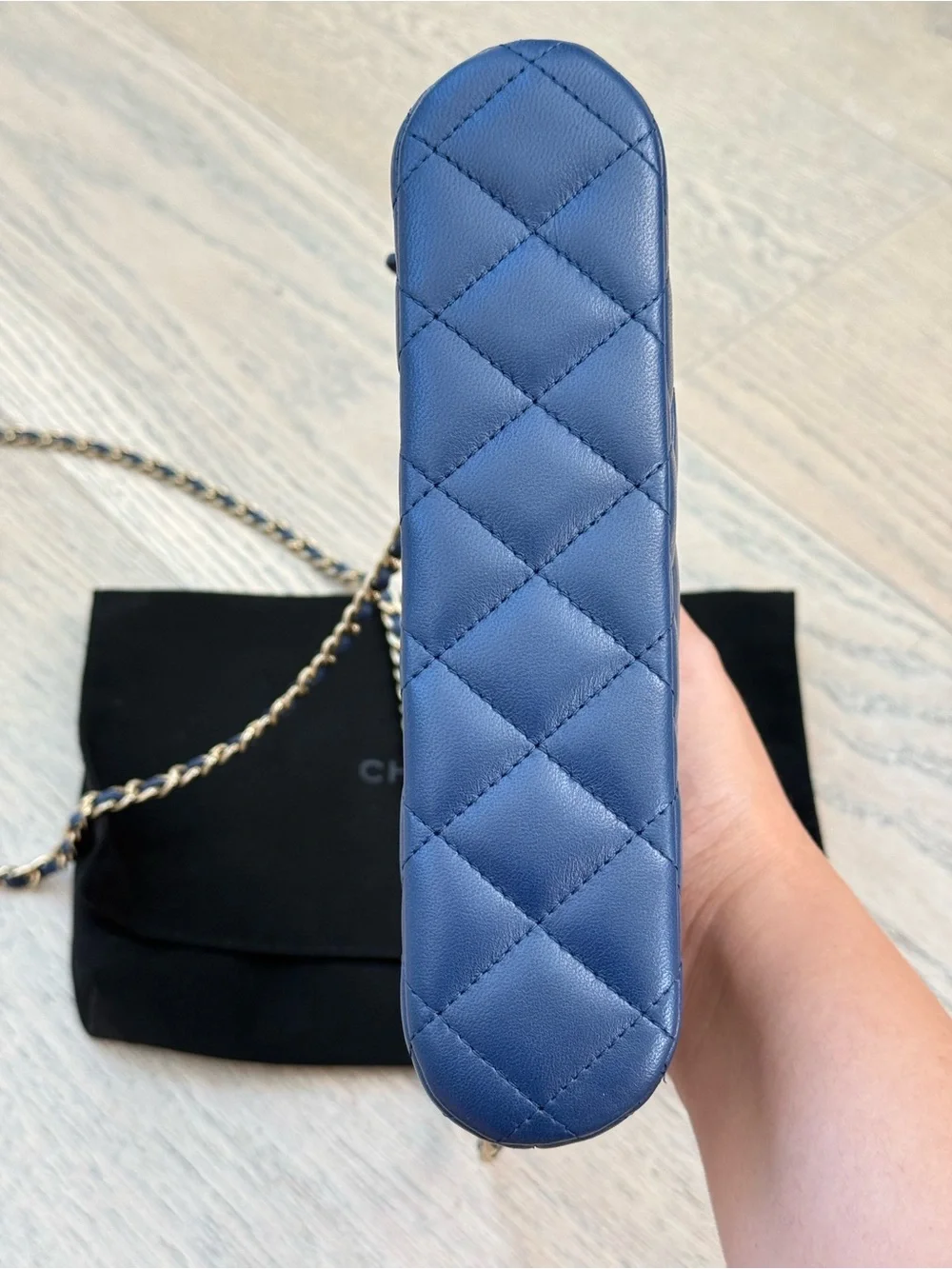 CHANEL Blue Clutch with Chain Lambskin Leather Gold Hardware (2024)
